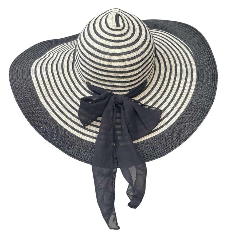 David & Young Black/Cream Adjustable Tie Wide Brim Sun Hat - Picture 5 of 8